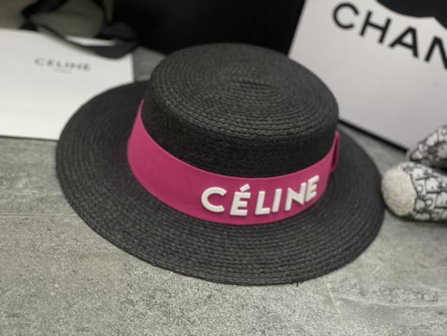 Celine拉菲草平顶帽